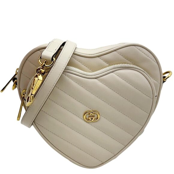 Gucci Heart Mini InterlockingG Diagonal Matelasse Leather Shoulder Bag Off White - Picture 1 of 14